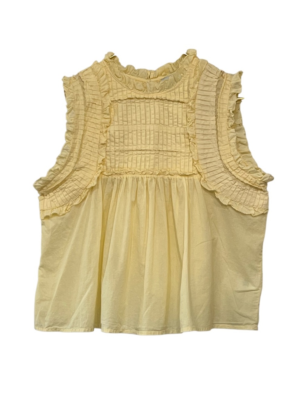 Calypso St Barth Yellow Cotton Pintuck Ruffle Cropped Babydoll Top M